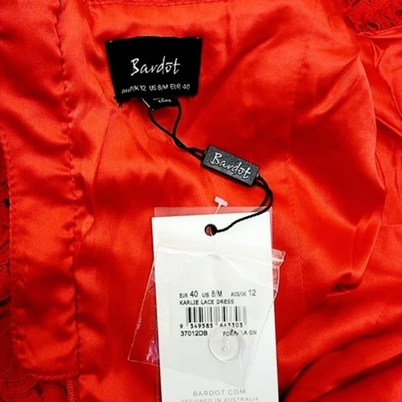 Bardot Karlie red cold shoulder lace mini dress - Picture 9 of 11